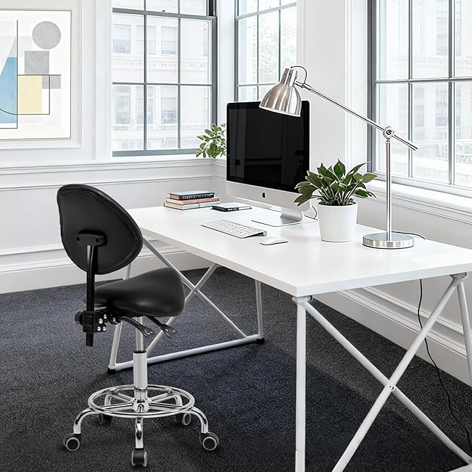 Tatub Saddle Stool, Rolling Stool with Back Support, Ergonomic Saddle Chair, Adjustable Stool with Wheels for Salon, Tattoo, Spa, Dentist, Massage, Office