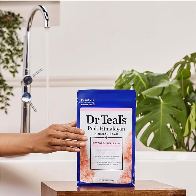 Dr Teal's Salt Soak with Pure Epsom Salt, Restore & Replenish with Pink Himalayan Mineral, 3 lbs (Pack of 2)
