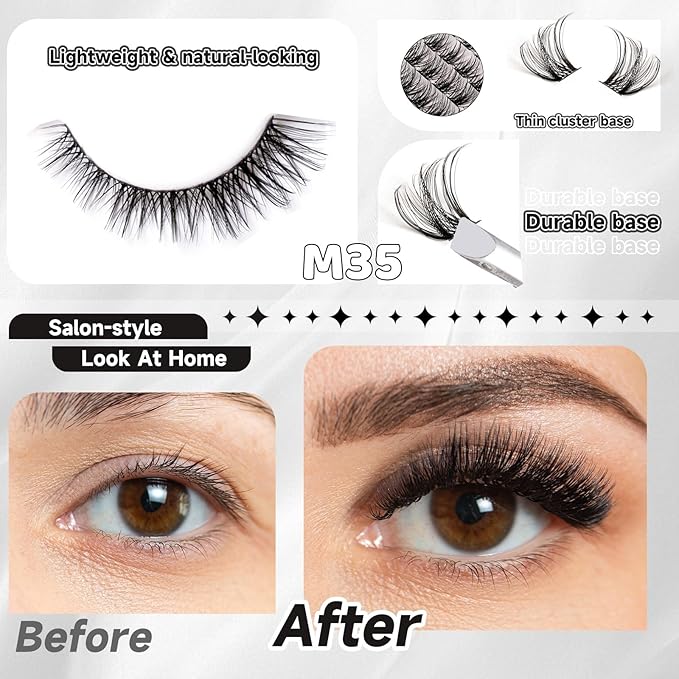 Lash Clusters 168pcs Manga Lash Extension Kit Curly 10-18mm Cluster Eyelash Extensions Natural Lash with Bond and Seal-M34+M35（Volume+Natural）