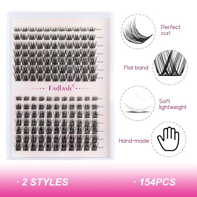 Lash Clusters DIY Eyelash Extensions 154 Clusters Lashes D Curl 0.07 Natural Individual Lash Extensions Mixed Tray False Eyelashes Soft & Strong Thin Band DIY at Home (F20+F21-0.07D, 8-16mm)