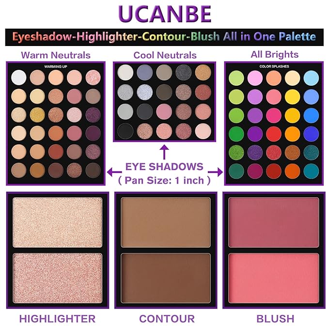 UCANBE Eyeshadow Palette with 15Pcs Brushes Makeup Set,