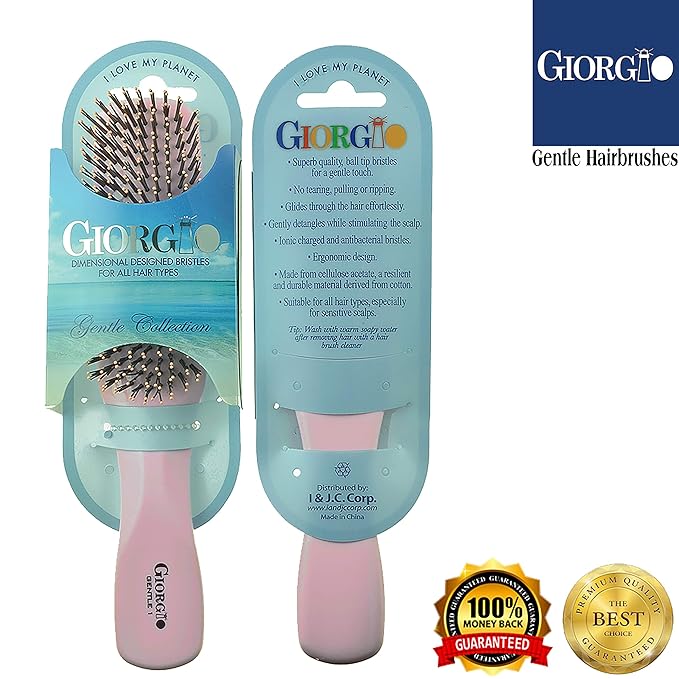 Giorgio Gentle Detangler Hair Brush for Men and Women with Dual Length Bristles, Good for Fine Hairs, Scalp Massager, Soft Bristles for Sensitive Scalp, Travel Size for All Hair Types, Wet or Dry