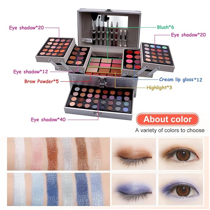 132 Colors All-in-one Makeup Palette Cosmetic Contouring Kit Gift Box Combination with Eyeshadow, Cream Concealer, Eyebrow Powder, Lip Gloss, Blush and Face Pressed Powder