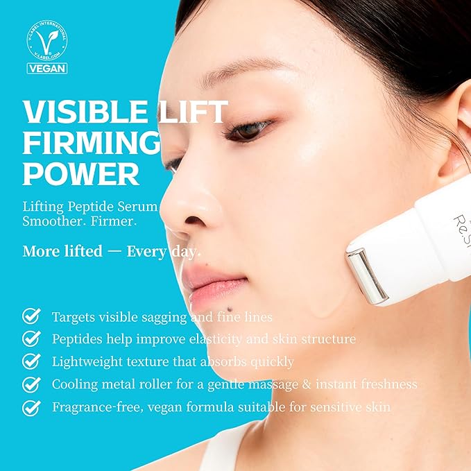 Re.SPN Peptide Lifting Roller Serum – For Wrinkles, Lifting & Pore Tightening on Face & Neck with Gua Sha Applicator, Vegan, Anti-wrinkle Peptide, Niacinamide, K-Beauty (0.67 fl oz)