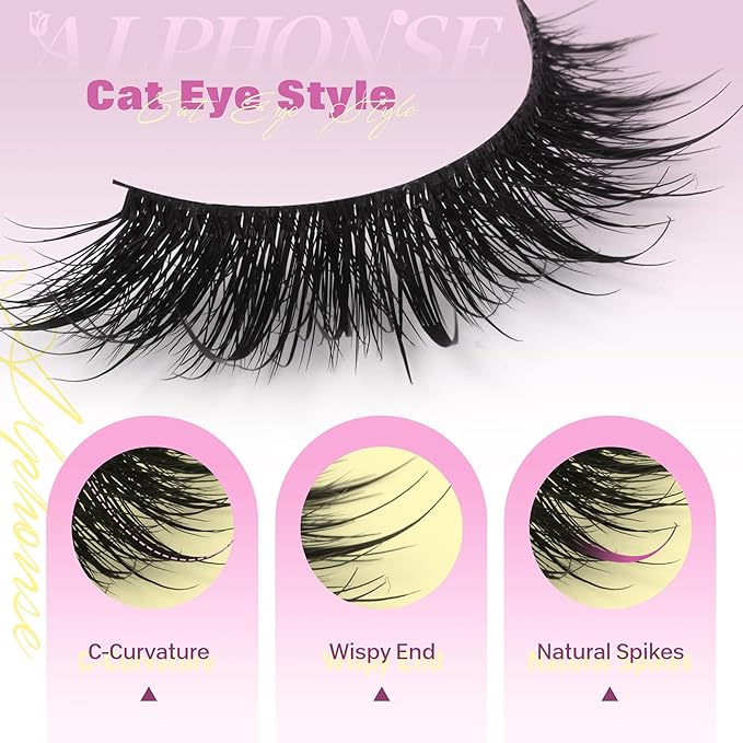 Cat Eye Lashes Manga False Eyelashes Wispy Lashes Strips Anime Fake Eyelashes with Spikes Wispy Lashes 9 Pairs Faux Mink Lashes 8-16mm Lash Extension by ALPHONSE