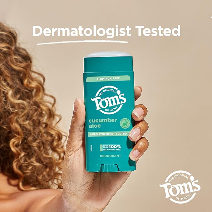 Tom's of Maine Cucumber Aloe Aluminum Free Natural Deodorant For Women & Men | Goes on Clear | Odor & Wetness Protection | Naturally Derived and Moisture-Locking Ingredients | 3.25 oz (2 Pack)