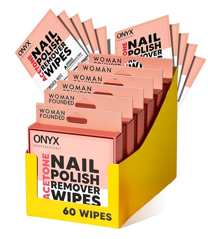 Onyx Professional Nail Polish Remover Pads, 60 Wipes - Acetone Wipes, Individually Wrapped, Fingernail Travel Kit to Clear Nail Polish, Acetone Pads