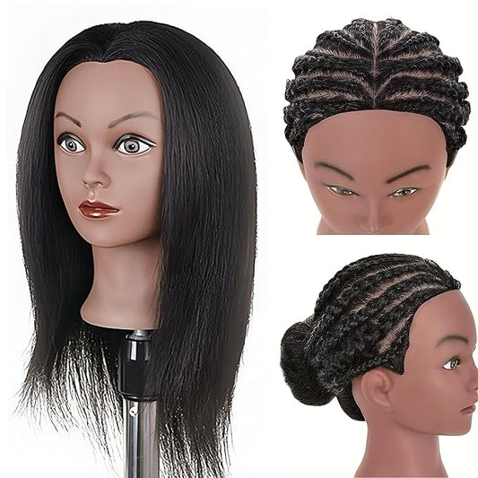 Mannequin Head with Hair Cosmetology Female Mannequin Head for Practice Hair Braiding (black, 16-A inch)