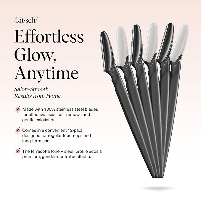 Kitsch Dermaplane Razor for Women Face - Face Razors for Women and Men - Eyebrow Trimmer, Shaver, Recycled Plastic Dermaplaning and Skin Care Tool - Black, 6 pcs