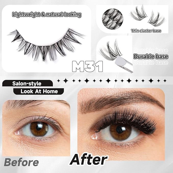 Lash Clusters 154pcs Manga Lash Extension Kit D Curl 10-18mm Cluster Eyelash Extensions Natural Invisible Band Lash Easy to Use at Home-M31+M30（Fairy+volume）