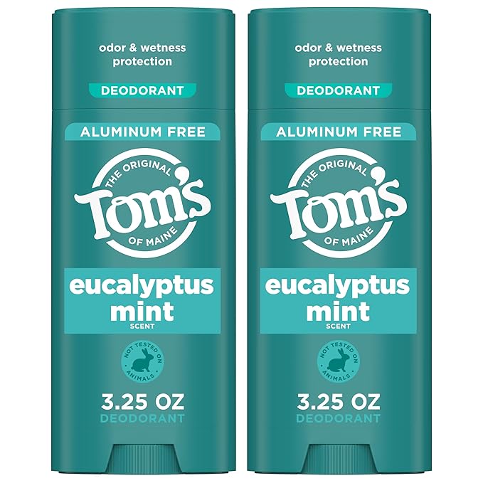 Tom's of Maine Eucalyptus Mint Aluminum Free Natural Deodorant For Women & Men | Goes on Clear | Odor & Wetness Protection | Naturally Derived and Moisture-Locking Ingredients | 3.25 oz (2 Pack)