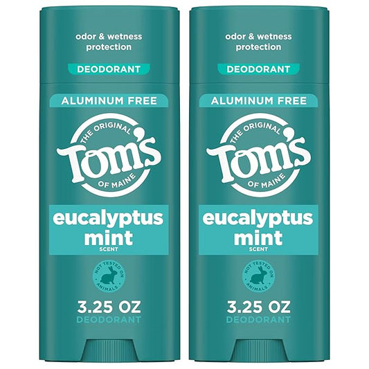 Tom's of Maine Eucalyptus Mint Aluminum Free Natural Deodorant For Women & Men | Goes on Clear | Odor & Wetness Protection | Naturally Derived and Moisture-Locking Ingredients | 3.25 oz (2 Pack)