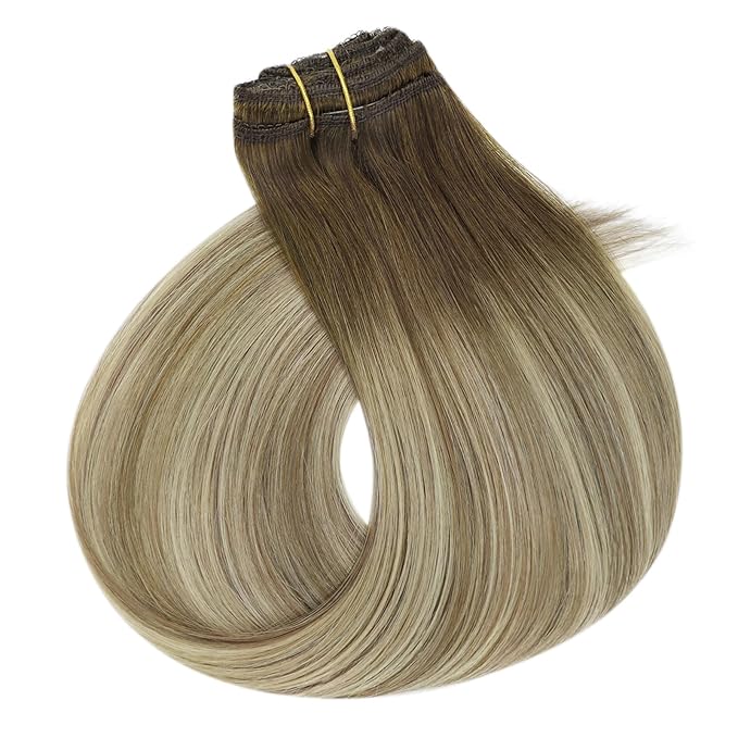 Full Shine Remy Hair Extensions Clip in Short 3 Pcs 60 G Balayage Walnut Brown to Ash Brown Mix Light Blonde Real Hair Clip in Extensions 14 Inch