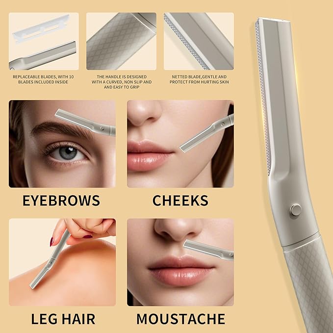 Tweezers for Women Facial Hair, 4 in 1 Eyebrow Kit with Tweezers, Eyebrow Trimmer Scissors, Razor, Style Leather Travel Case, Hair Plucking Daily Beauty Tools