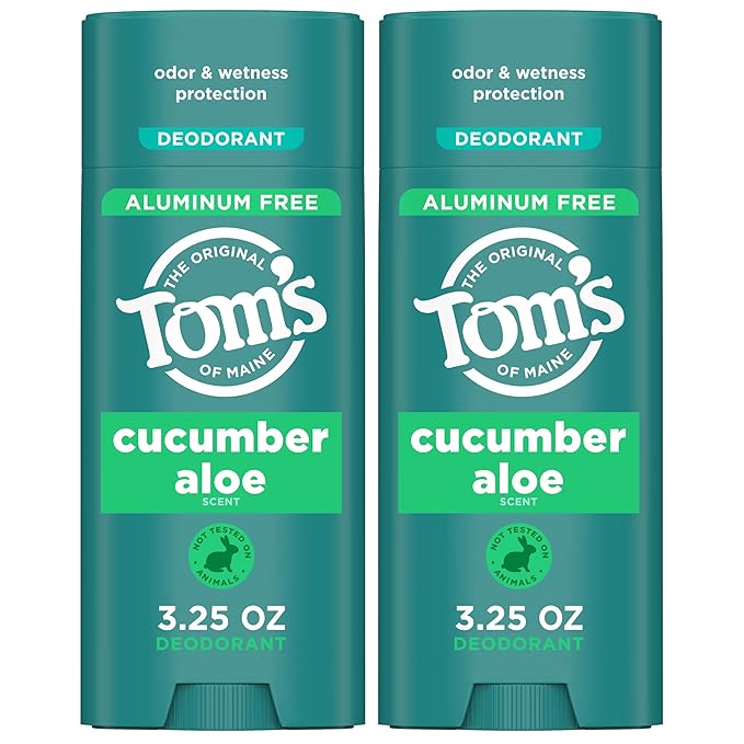 Tom's of Maine Cucumber Aloe Aluminum Free Natural Deodorant For Women & Men | Goes on Clear | Odor & Wetness Protection | Naturally Derived and Moisture-Locking Ingredients | 3.25 oz (2 Pack)
