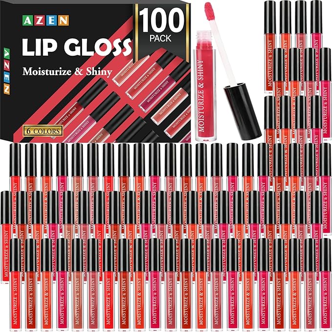 AZEN 100 Pack Lip Gloss Bulk Set, Shimmery Lip Gloss for Women and Girls With Rich Varied Colors