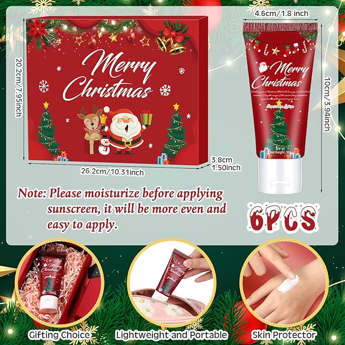 6 Pcs Halloween Gifts Travel Size Sunscreen Spf 30 Mini Sunscreen Lotion 1oz Travel Water Resistant Sunscreen Lotion for Halloween Party Favors(Merry Christmas)