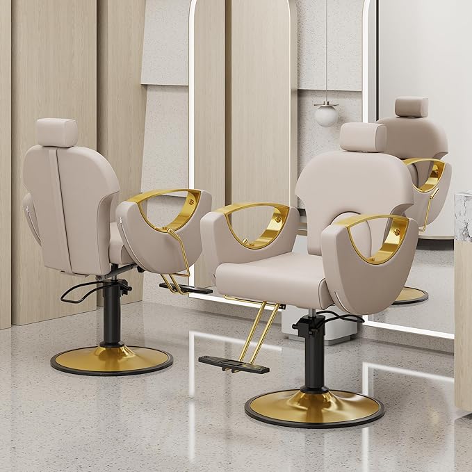 Barber Chair for Hair Stylist, Height Adjustable Hydraulic Hair Reclining Salon Chair, 360 Degrees Rotation, Multi-Function Shampoo Chair for Salon Barbershop (Grey)