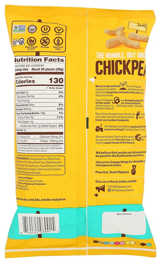 Hippeas Chickpea Puffs, Vegan White Cheddar, 4 Ounce (Pack of 1), 4g Protein, 3g Fiber, Vegan, Gluten-Free, Crunchy, Plant Protein Snacks