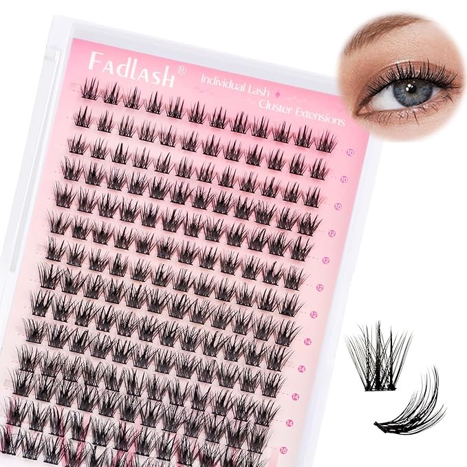 FADLASH Cluster Lashes Individual Lash Extensions DIY Lash Clusters 10-16mm Mixed Length Wispy Faux Mink Eyelash Clusters for Self Application at Home（AD17-D-10-16)
