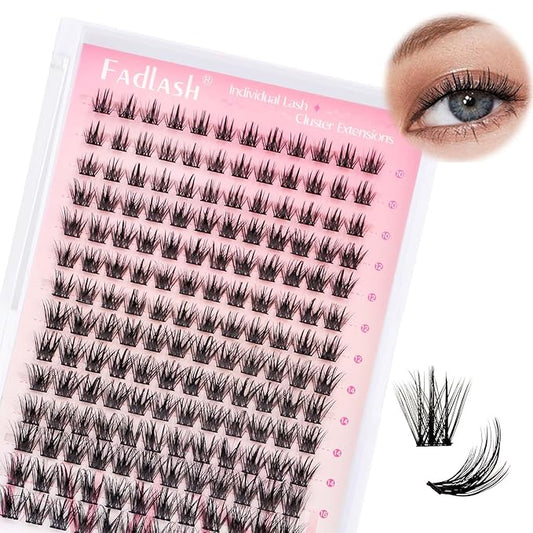 FADLASH Cluster Lashes Individual Lash Extensions DIY Lash Clusters 10-16mm Mixed Length Wispy Faux Mink Eyelash Clusters for Self Application at Home（AD17-D-10-16)