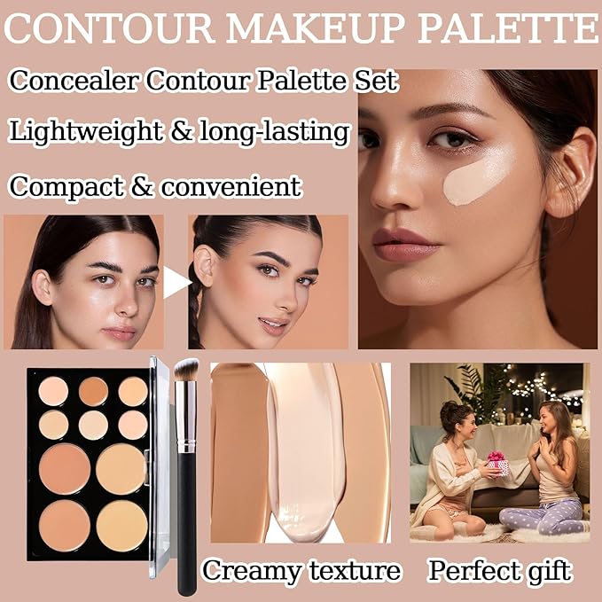 10 Colors Correcting Concealer Palette,Colors Corrector Palette,Moisturizing Full Coverage Liquid Foundation Cream Contour Makeup Palette with Brush
