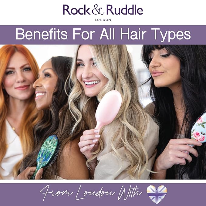 Rock & Ruddle Natural Mixed Boar Bristle Hair Brush for Women and Kids (Large, 21cm) - Perfect for Wet or Dry Hair, Detangling Smoothing Blowdrying - Designed & Made in UK - Peacocks Design