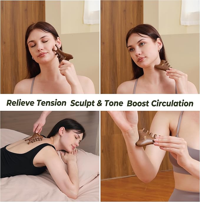 Wooden Gua Sha Tool & Massage Comb Set - 4-in-1 Face Gua Sha and Scalp Massager for Relaxation, Jawline Sculpting & Body Massage, Natural Self-Care Beauty Gift Set for Women, King Wood