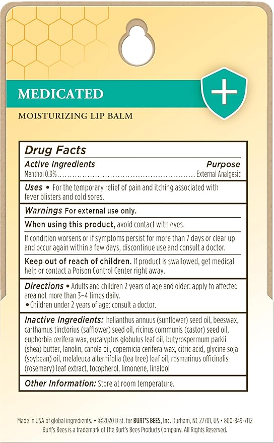 Burt's Bees Lip Balm Stocking Stuffers, Moisturizing Lip Care Christmas Gifts for Dry Chapped Lips, Medicated with Menthol & Eucalyptus, 100% Natural (2-Pack)