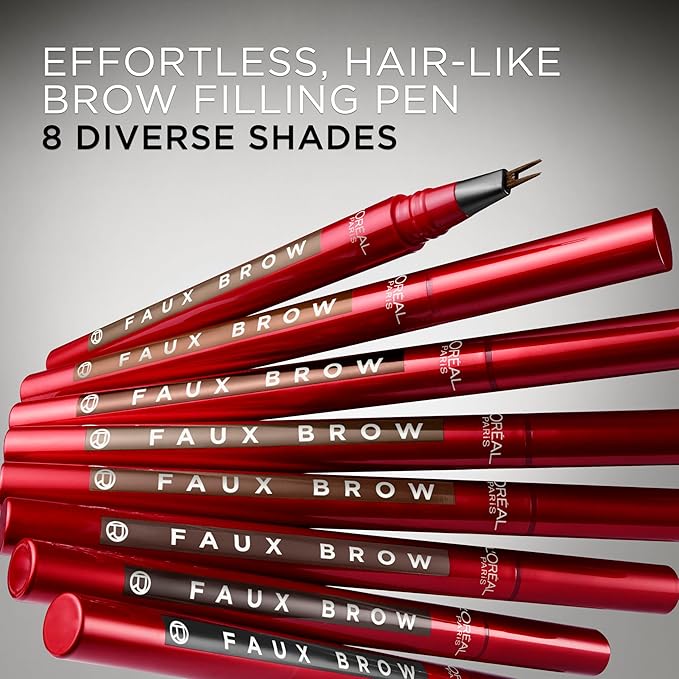 L'Oreal Paris Faux Brow, Hair-Like, Filling Eyebrow Pen with Double-Brush Tip, Fast & Precise Eyebrow Makeup, Dark Brunette, 0.04 Fl Oz