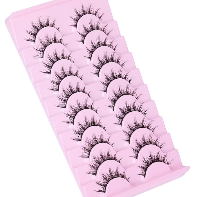 FANXITON Manga Lashes Wispy Natural Look Faux Eyelashes 10 Pairs Asian 3D False Eyelashes 14 mm Cat Eye Lashes Pack