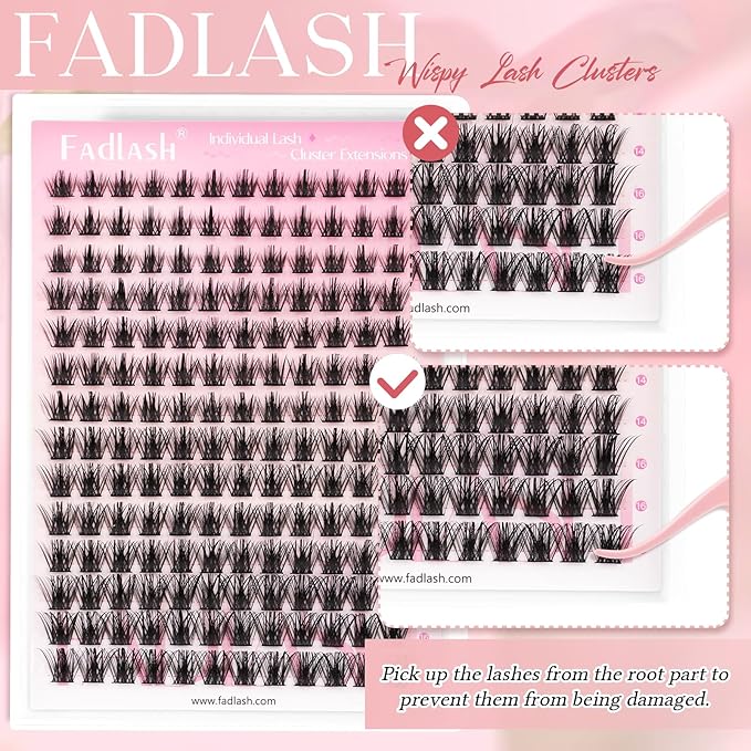 FADLASH Lash Clusters Wispy Eyelash Clusters D Curl Natural Individual Lashes 10-16 mm and Waterproof Cluster Eyelash Extensions with Soft Thin Band (JC07, 10-16mm)