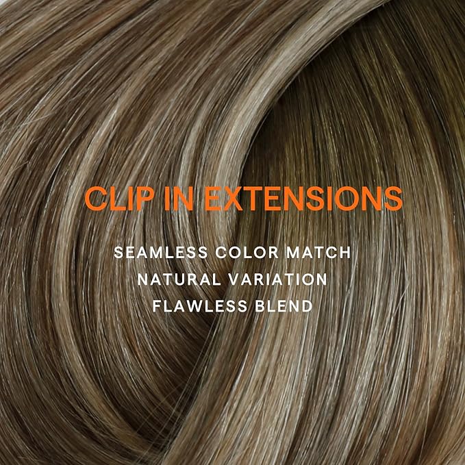 Full Shine Hair Extensions Clip ins Brown Ombre 22 Inch Clip in Human Hair Extensions Dark Brown to Blonde Clip in Extensions Real Human Hair Long Straight Hair 7 Pcs 120 G