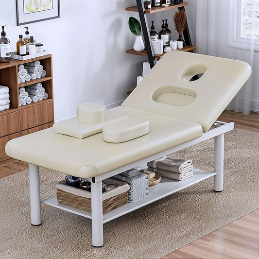 Olela Heavy Duty Stationary Massage Table with Adjustable Backrest, 31.5" Wide Professional Spa Facial & Therapy Bed, Metal Frame PU Leather Treatment Table for Salon & Clinic
