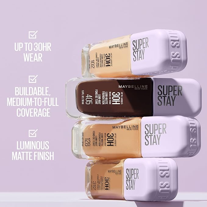 Maybelline Super Stay Lumi-Matte Foundation, Lightweight and Buildable Full Coverage Foundation Makeup For Up To 30HR Wear, 330, 1 Count