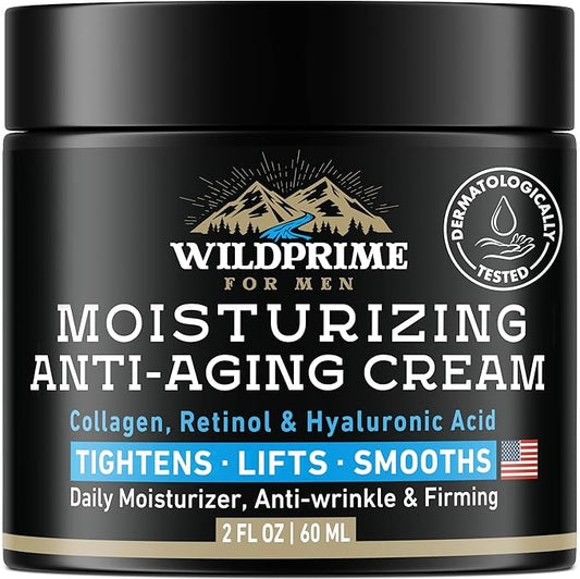 Men's Face Moisturizer Cream - Anti Aging & Wrinkle - Made in USA - Collagen, Hyaluronic Acid, Retinol, Vitamins E & A, Avocado Oil - After Shave - Age Facial Skin Care, Day & Night Moisturizing, 2 oz
