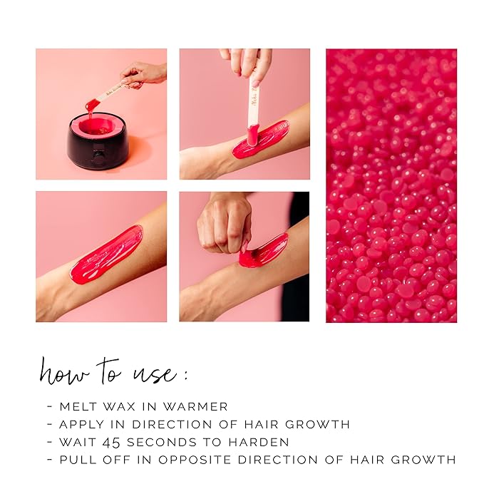 KoluaWax Hard Wax Beads for Hair Removal – Coarse Hair Formula – Face, Brazilian, Underarm, Back Chest, Bikini Waxing – Dragon Fruit & Hibiscus, 1lb Refill for Wax Warmers & 10 Applicator Sticks