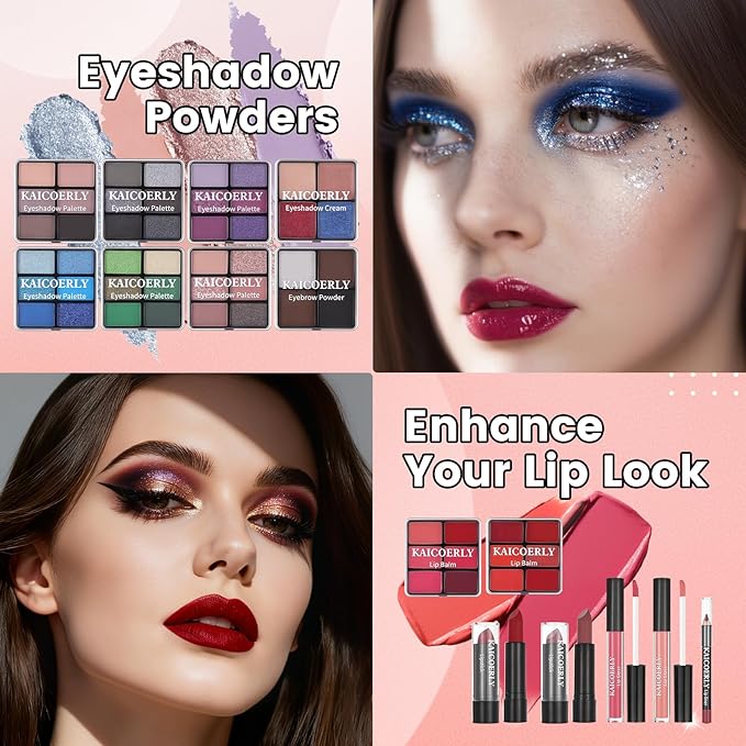 Makeup Kit for Women Girls, Fashionable Make Up Present Set for Beginners Professionals Traveler with Case, Makeup Essential with Eyeshadow Palette, Lip Gloss, Mascara,Foundation Face Primer(Purple)