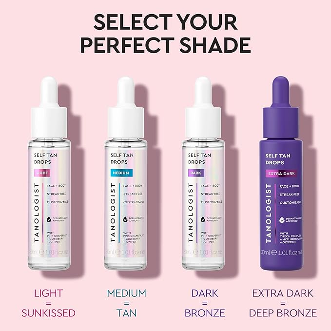 Tanologist Medium Self Tan Drops, Streak-Free Body & Face Tanning Drops, No Fake Tan Smell, For Moisturizer & Lotion, Bronzing Face Tanner, Skincare Ingredients, Vegan, 1.01 fl. oz/30 ml Bottle