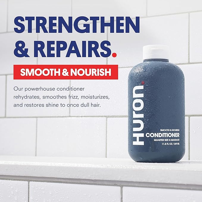 Huron Men’s Conditioner - Lightweight, Hydrating Conditioner - Eliminates Frizzy Hair, Moisturizes, & Restores Shine - Clean & Invigorating Scent - 100% Vegan Ingredients & Cruelty-Free - 11.8 Fl Oz (2 Pack)