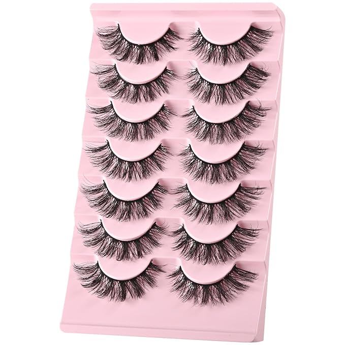 FARRED Cat Eye Lashes Natural Wispy Eyelashes Fluffy False Lash Strips Short Cateye Fake Eyelash 14mm Full Strip Lashes Pack 7 Pairs Pestañas Sets for MUA and Beginners Daily Makeup