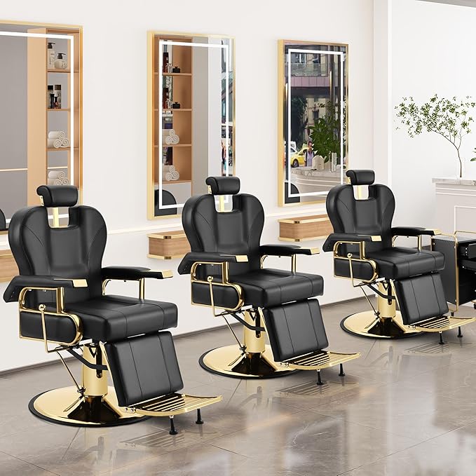 Barber Chair Professional Reclining Salon Chair for Hair Stylist Heavy Duty Hydraulic 360 Degree Swivel, Height Adjustable Spa Beauty Equipment for Barbershop