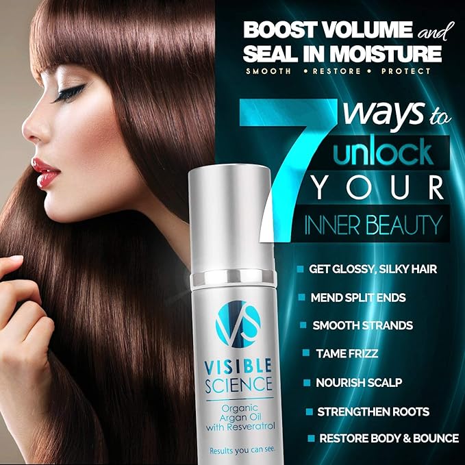 Argan Oil Anti Aging Hair Serum - Hair Moisturizer to Repair Damaged Hair with Resveratrol - Antioxidants - Astaxanthin - Organic - Non-Greasy - Vanilla Scented (2oz)