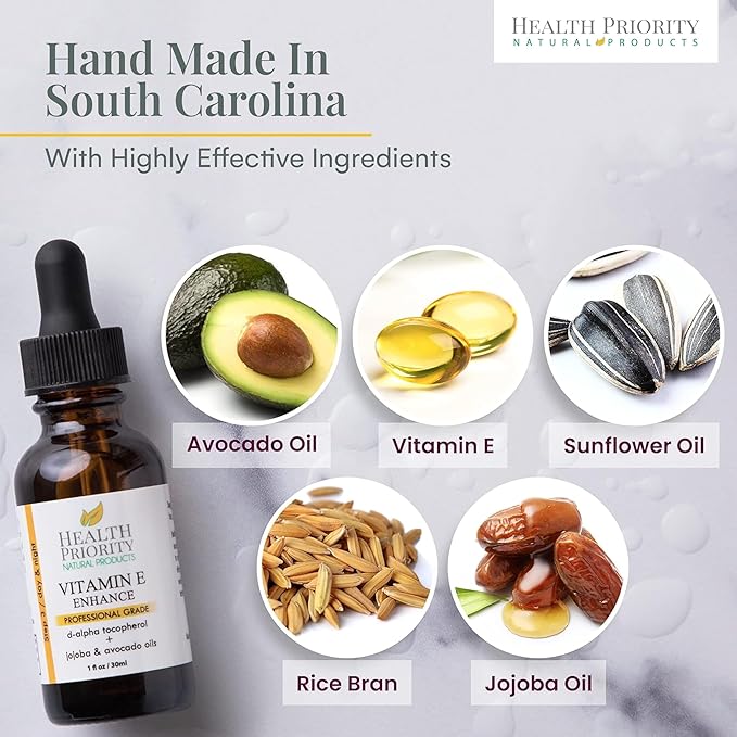 Health Priority Naturals|Organic Vitamin E Oil for Skin/Scars - 30,000 IU, 1 Fl Oz - Handmade in South Carolina, Non-GMO, Gluten/Cruelty Free, Vegan - Lavender Scented
