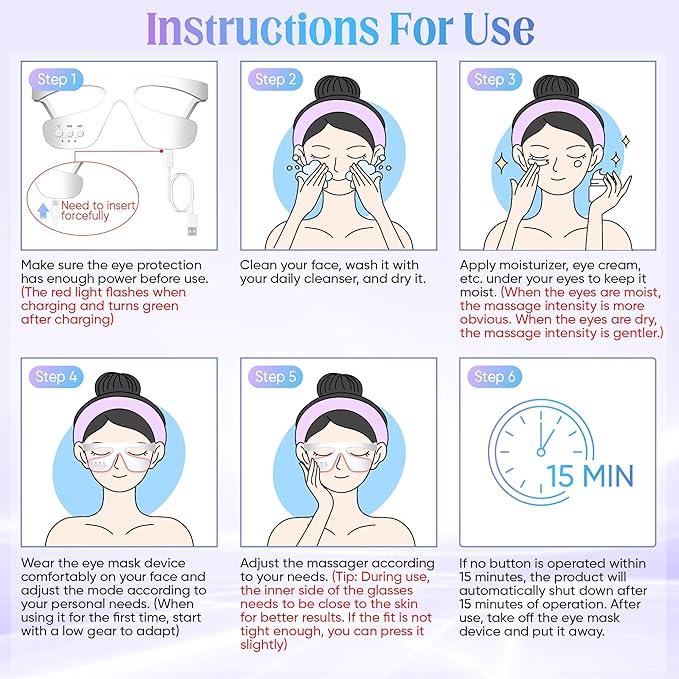 Under-Eye Light Therapy Device, Beauty Device with Pulsed, Light Therapy, and Heat, for Relieving Eye Bags, Eye Fatigue, and Dark Circles, with Gel and glass Strap (white & 3 modes)