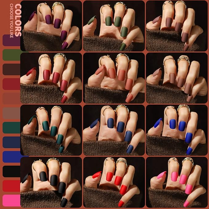 Teenitor Press on Nails Short,576pcs Matte Square Short Fake Nails with Nail Glue, Glue on Nails,24 Colors