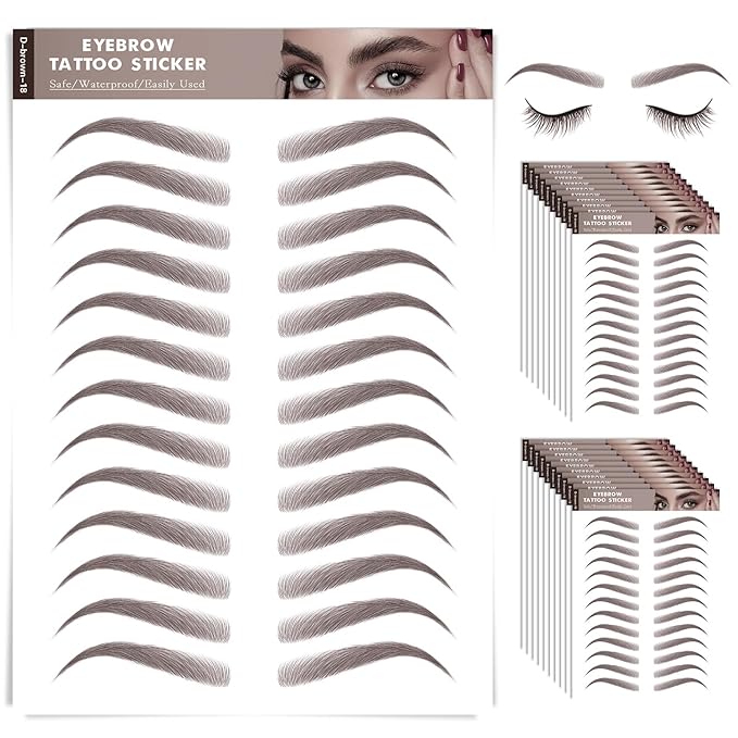 20 Sheets 260 Pairs Eyebrow Tattoo Sticker Waterproof 4D Hair-Like Natural Fake Tattoo Eyebrows Transfers Stickers Peel Off Brows Grooming Shaping Sticker in Vivid Hollywood,Dark Brown