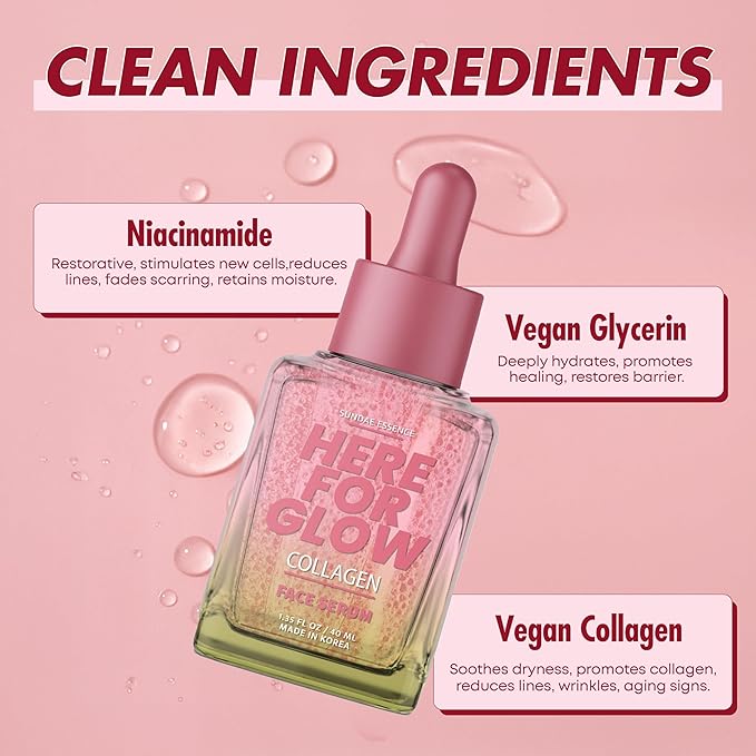 Collagen Face Serum - Dermatologist Tested, Anti-Aging, Korean Skin Care, Hydrates & Improves Elasticity - Strengthens Skin’s Barrier, Retains Water - Vegan, Paraben-Free, 1.35 Fl. Oz