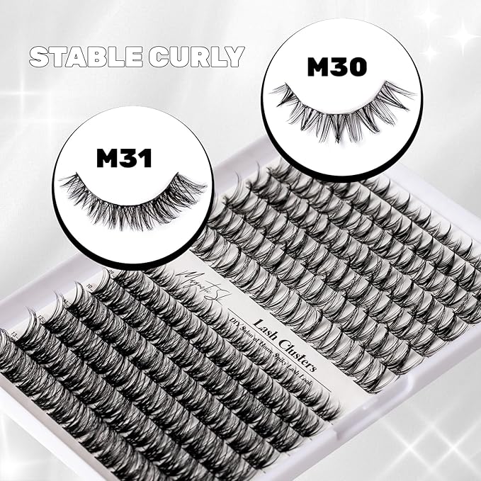 Lash Clusters 154pcs Manga Lash Extension Kit D Curl 10-18mm Cluster Eyelash Extensions Natural Invisible Band Lash Easy to Use at Home-M31+M30（Fairy+volume）