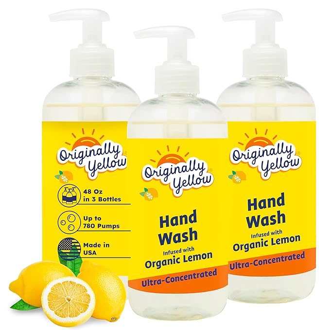 Originally Yellow Plant-Based Hand Soap All Natural Infused with Organic Lemon | Gentle Natural Hand Soap | Pet & Baby-Safe Soap, 16 Fl Oz (3-Pack)